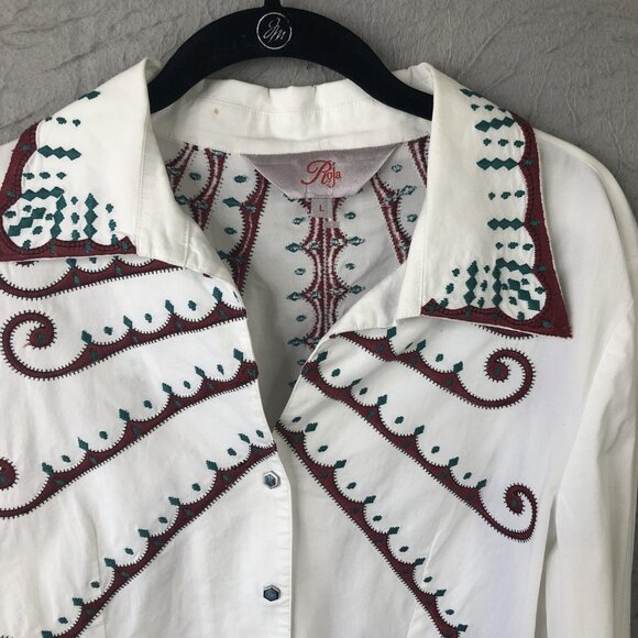 Roja Shirt Womens Large White Western Embroidered Snap Front Long Sleeve Cowgirl - Picture 7 of 16